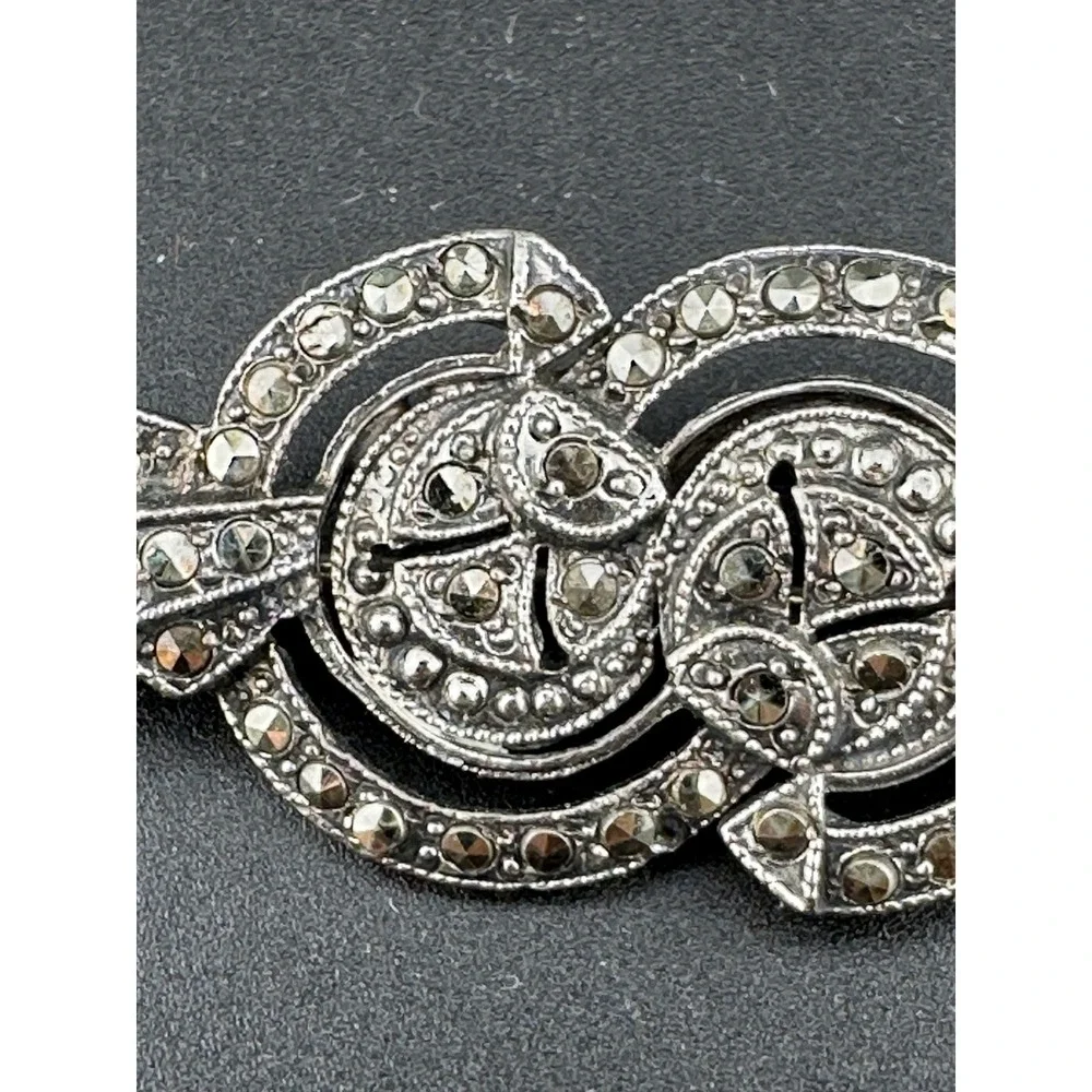 Vintage 1930s Sterling Silver Marcasite Brooch Art Deco Geometric Pin Unsigned
